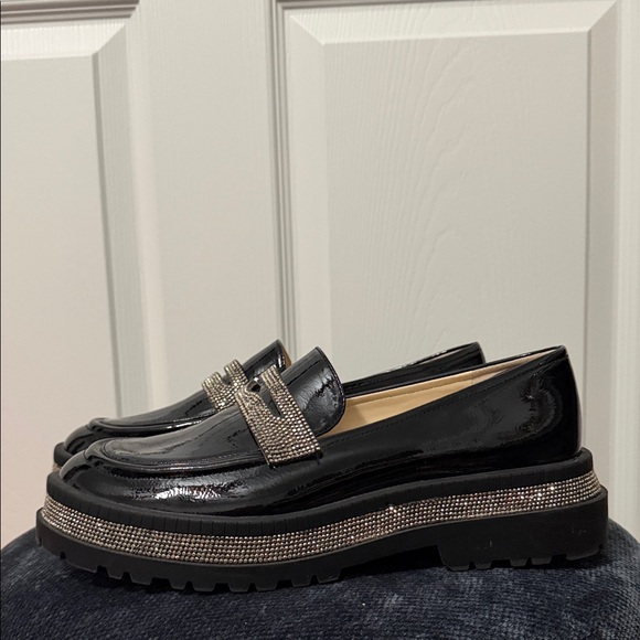 Jessica Simpson Black Patent Loafers with Rhinestone Accents Size 10 - Picture 2 of 4